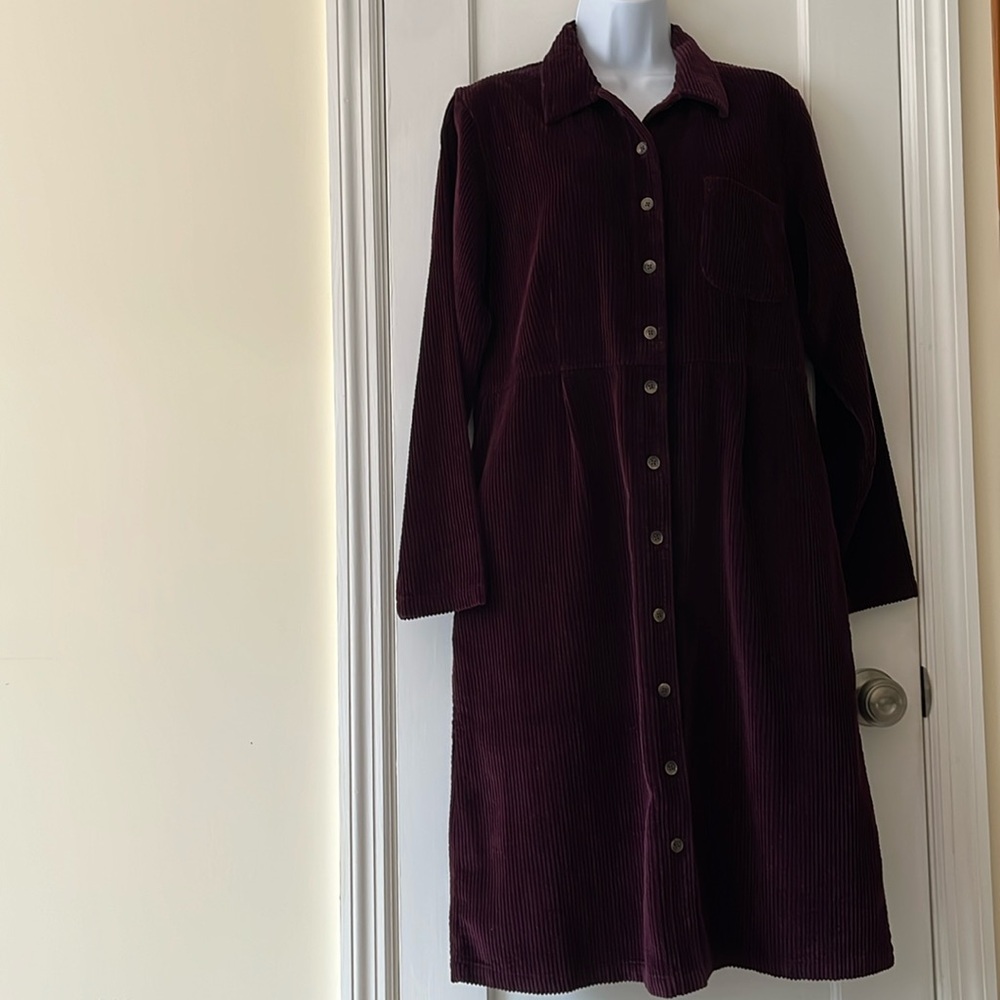 NWT. L.L. Bean Women's Long Sleeve Corduroy Dress - Dark Purple